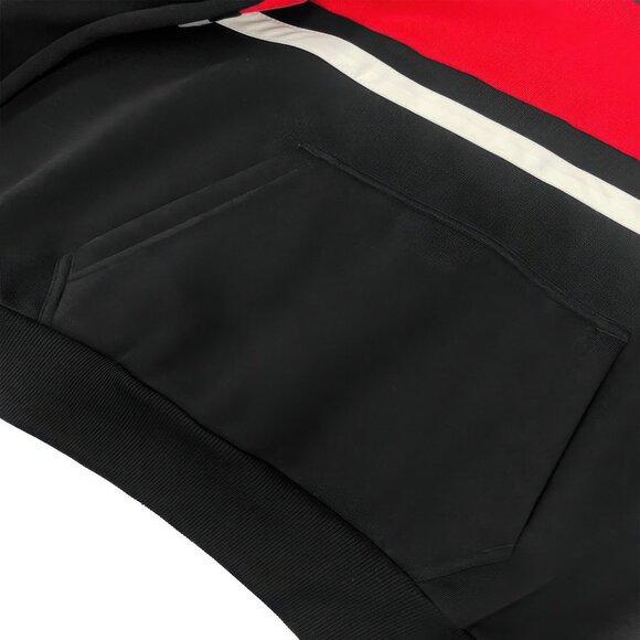 Black & Red Color Block Stripe Men's Hoodie & Sweat Pants Set, Pockets on Both - Picture 4 of 9